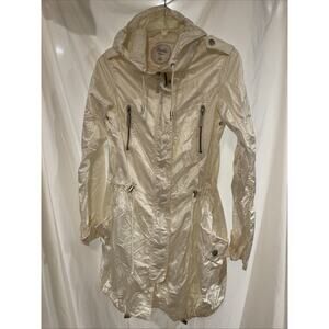Bershka Women’s Hooded Parka Jacket Women’s Small Lightweight White Pockets